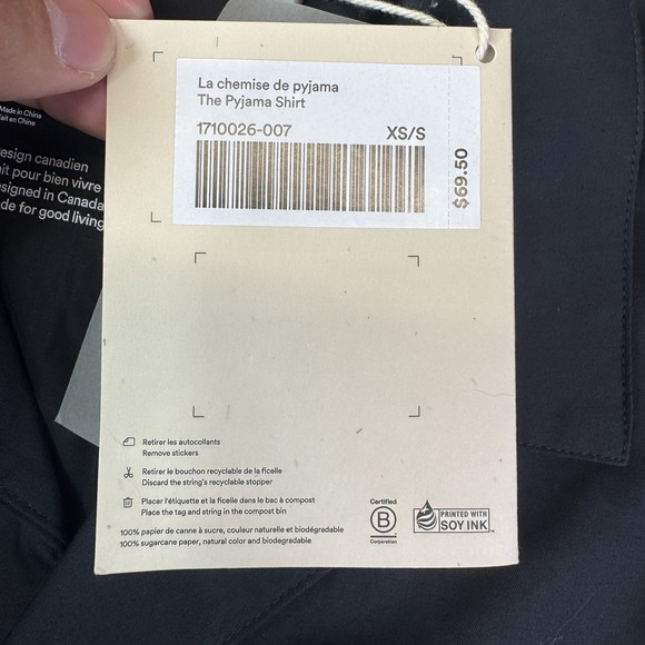 Frank And Oak The Pyjama Shirt Black XS/S Hemp Cotton Blend NWT‎ Sleepwear - Picture 10 of 10